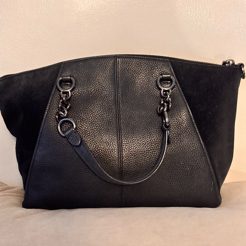 COACH Chain Prairie Black Pebbled Leather & Suede Satchel EUC - Picture 8 of 15